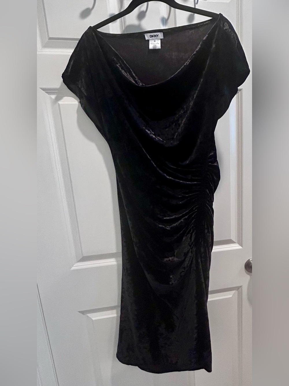 DKNY Black Velvet Cowl Neck Midi Dress
